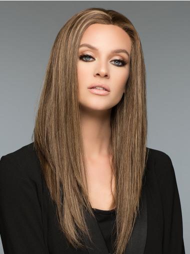 Blonde 18" Straight Wig Long Human Hair Without Bangs