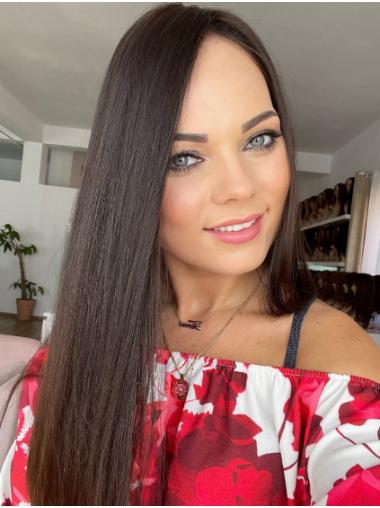 22" Brown Straight Human Hair Female Wigs