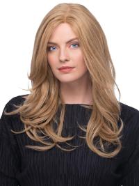 Blonde 17" Wavy Human Hair Wig Long 100% Hand-Tied