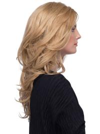 Blonde 17" Wavy Human Hair Wig Long 100% Hand-Tied