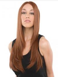 Long Auburn Straight Lace Front Wig Human Hair Without Bangs