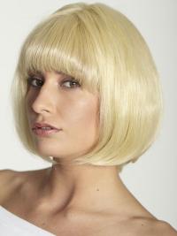Blonde Human Hair Bobs Wig Natural Style For Women