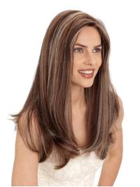 22" Straight Light Brown Human Hair Wig Lace Front Long