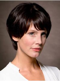 8" Straight Short Brown Wig Remy Human Hair With Bangs