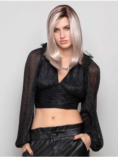 Shoulder Length Grey Synthetic Hair Women Wig Straight