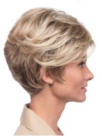 Short 8" Blonde Human Hair Wig For Older Women