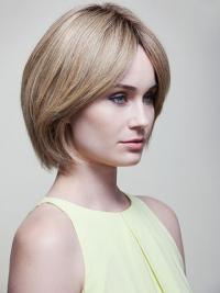 Chin Length Straight Blonde Wig Real Human Hair UK