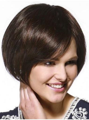 Natural Brown Straight Human Wigs 8" For Women