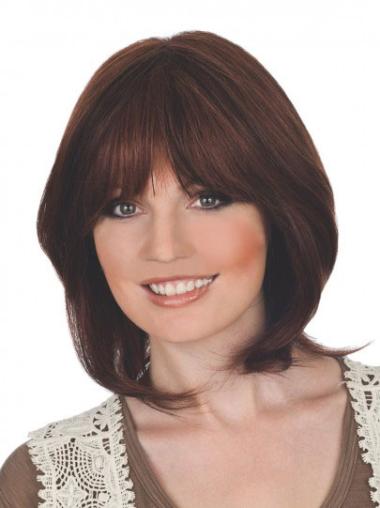 Auburn Straight Chin-Length Lace Front Human Wig With Bangs