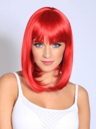 14" Natural Lace Front Wig with Bangs High Quality