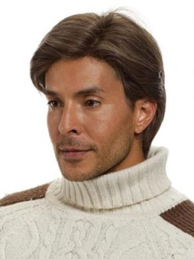 Brown Short Human Hair Wig for Men Comfortable Fit