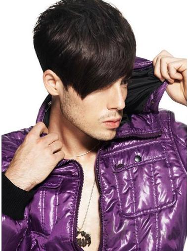 Short Brown Capless Wig for Men Remy Human Hair