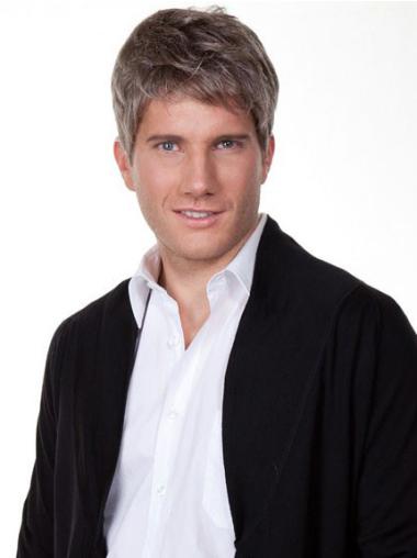 Natural Look Grey Remy Human Hair Wig for Men