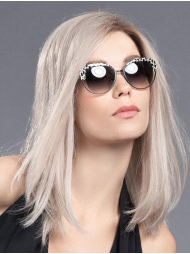 Affordable Human Hair Monofilament Wig Platinum Blonde, Shoulder Length