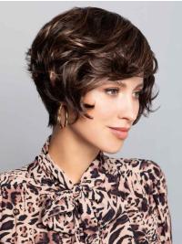 Brown Short Curly Synthetic Wigs Layered Mono Style