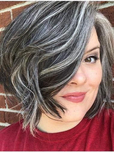 Grey Remy Human Hair Bob Wig 10" Chin-Length Wavy
