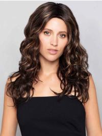 Long Brown Curly Synthetic Wig with Monofilament Top