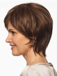 Ladies Short Boycut Wig – Brown Straight Synthetic Hair