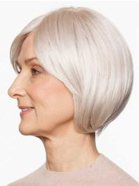White Bob Synthetic Wigs Chin Length 100% Hand-Tied