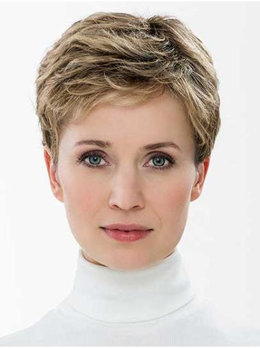 Ladies Lace Front Wig Brown Cropped Wavy Synthetic Hair