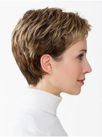 Ladies Lace Front Wig Brown Cropped Wavy Synthetic Hair