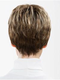 Ladies Lace Front Wig Brown Cropped Wavy Synthetic Hair