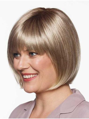 Straight Blonde Bob Wig Chin-Length Synthetic Hair
