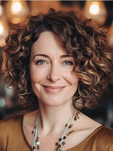 Brown Curly Bob Synthetic Wig 10inch Chin Length For Women