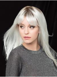 16inch Platinum Blonde Straight Synthetic Wig Capless with Bangs