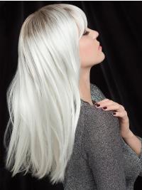 16inch Platinum Blonde Straight Synthetic Wig Capless with Bangs
