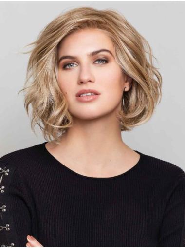 Wavy 100% Hand-Tied Shoulder Length Blonde Wigs
