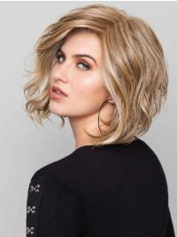 Wavy 100% Hand-Tied Shoulder Length Blonde Wigs