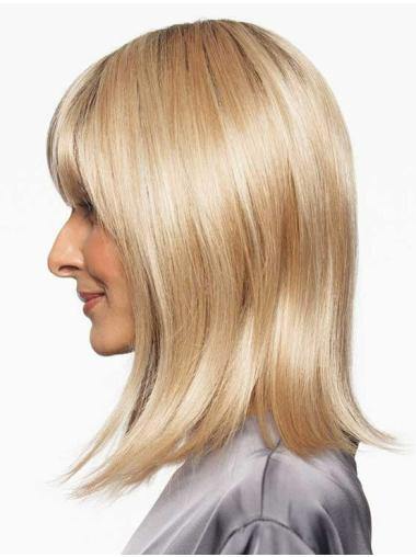 Medium Straight Layered Blonde Wig Monofilament, Synthetic for Women