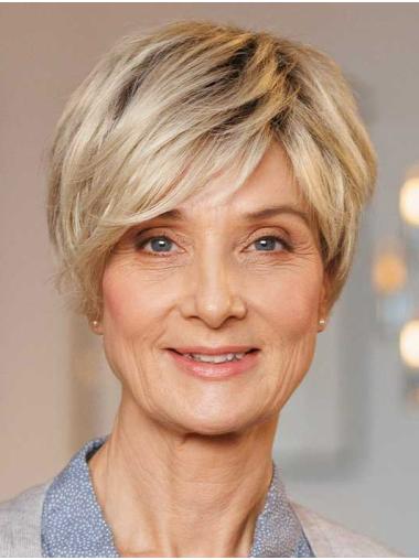Blonde Hand-Tied Boycut Synthetic Wigs, Short Straight Style