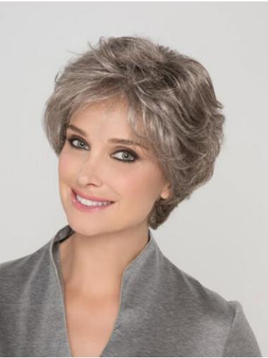 Capless Grey Wig Wavy Short Hair for Daily Wear