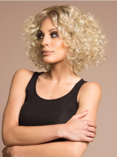 Blonde Curly Synthetic Women Wig Medium Length Voluminous Style