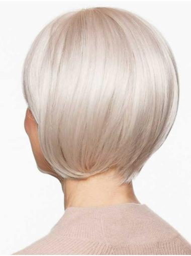 Chin-Length White Bob Wig 100% Hand-Tied Synthetic Straight