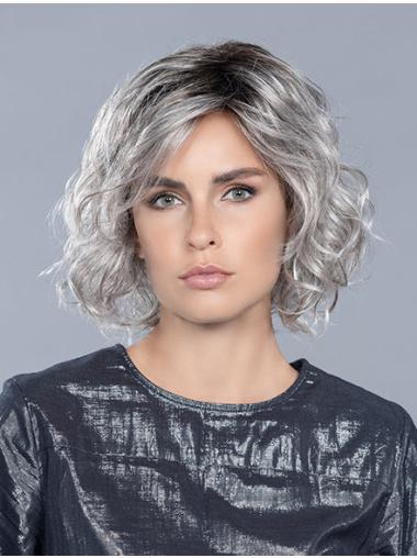 Grey Curly Synthetic Wig Lace Front Cap, Layered Shoulder-Length
