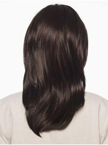 Long Brown Wavy Wig - Layered Synthetic Hair Monofilament Top