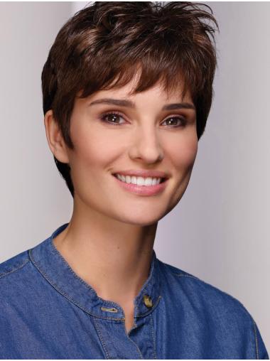 Brown Boycut Wig - 6" Short Straight Synthetic Hair