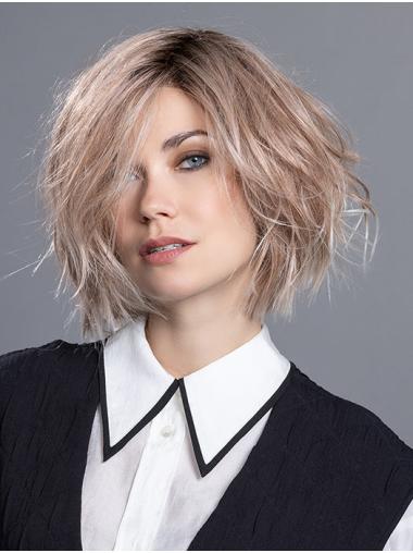 Chin Length Auburn Wavy Bob Wig - Monofilament Synthetic Style