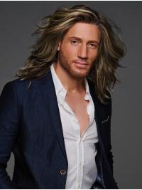 Men's Monofilament Blonde Wavy Long Synthetic Wigs