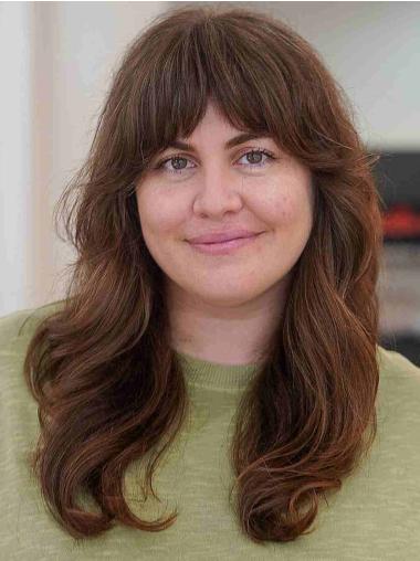 16inch Brown Wavy Human Hair Lace Front Wig-With Bangs