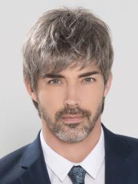 100% Hand-Tied Grey Wig for Men – Short Straight Style