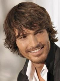 Brown Synthetic Men’s Wig Chin-Length, Capless Wavy Long Hair