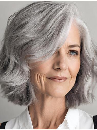Chin-Length Wavy Bob Grey Human Hair Older Women Wigs