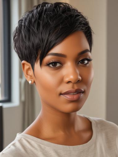 Human Hair Boycut Wig for African American Women