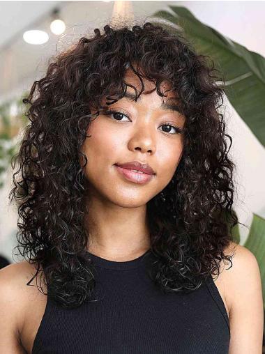 Long 16" Black Women Human Wig for African American