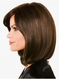 Shoulder-Length Straight Bob Wig 100% Hand-Tied Brown Human Hair for Women