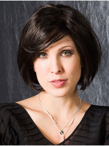 Black Straight Bob Wig Chin-Length 100% Human Hair, Natural Look